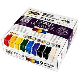 Фарби гуашеві Classic, 9 кольорів, 20 мл, картонна коробка, Kids Line, ZB.6611