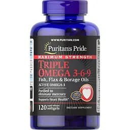 Омега 3-6-9 Puritan's Pride Omega 3-6-9 Fish Oil масло льону риби і бурачника 3600 мг 120 капсул (PTP-10157)