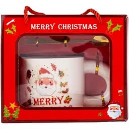 Чашка новогодняя Elisey 9150-021-2 Funny Santa керамическая с ложкой 300 мл Белая