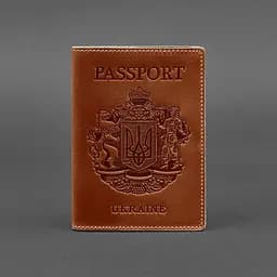Шкіряна обкладинка для паспорта з українським гербом світло-коричнева - мініатюра 6