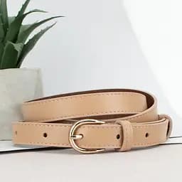 Ремень женский кожаный бежевый PS-2045 (115 см) под брюки с золотой пряжкой