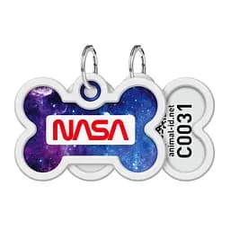 Адресник для собак і котів металевий Waudog Smart ID з QR паспортом малюнок NASA21 кістка Д 40 мм Ш 28 м