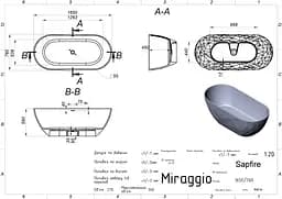 Ванна Miraggio SAPFIRE (0002252) Mirasoft | Матова | Окремостояча | Біла - мініатюра 2