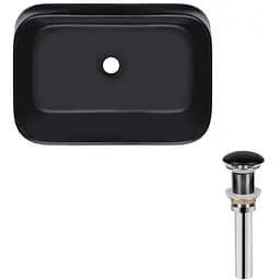 Умивальник Qtap Scorpio накладний прямокутний 550x390x120 мм Black matt + донний клапан PU03, Чорний матовий