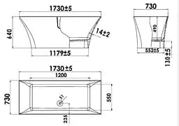 Ванна окремостояча глянцева Amidicon Sparta 173x73 чорна з литого каменю SPARTA_173_BLACK_HL, Чорний - мініатюра 6