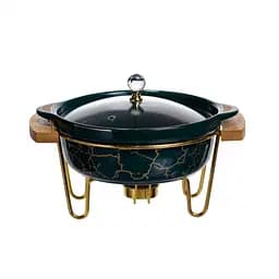 Марміт порцеляновий настільний круглий 800 (мл) мармітниця з підігрівом Зелений мармур Yiwu LC-713