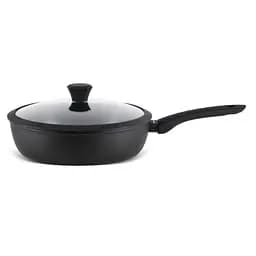 Глубокая сковорода c крышкой Benson BN-448 ⌀ 24см 2,4л антипригарное алмазное покрытие Черная