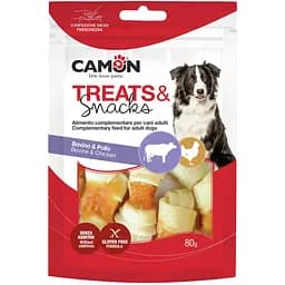 Снек для собак Camon в'язана кістка з яловичої шкіри з куркою 6 см 80 г 