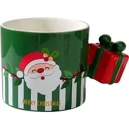 Чашка новогодняя Olens 8030-295 Новогодний сюрприз с декоративной рукояткой керамика 350 мл Зеленая