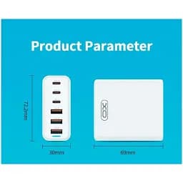 ЗП XO L133 Desktop GaN 3USB-A/3USB-C 75W 1.5m White - мініатюра 2