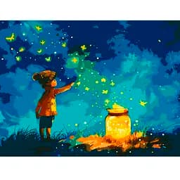 Картина по номерам Santi Мальчик и светлячки LED подсветка 40х50 см (955096)