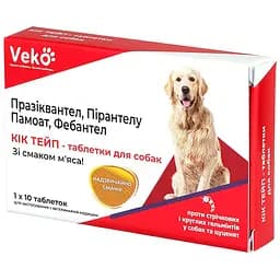 Пігулки від глистів для собак Veko Кік Тейп зі смаком м'яса 10 шт.