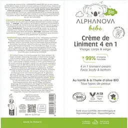 Крем-лінімент під підгузок Alphanova bébé Bio 4 в 1 очищення, зволоження, масаж органічний 200 мл - мініатюра 2