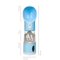Пляшка-поїлка для тварин Semi Pets Feeder 255 мл + 200 мл 2 відділення, Blue з пакетами та лопаткою - мініатюра 7
