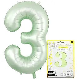 Шарик фольгированная цифра 3 501503 Зеленый металлик