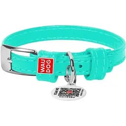 Нашийник для собак Waudog Glamour, шкіряний, з QR паспортом, 19-25х0,9 см, ментоловий