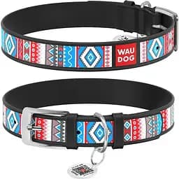 Нашийник для собак Waudog Design Етно, шкіряний, з QR паспортом, 46-60х3, 5 см, чорний - мініатюра 3