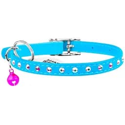 Нашийник для котів Waudog Glamour, шкіряний, з еластичною вставкою, зі стразами, 22-30х0,9 см, блакитний