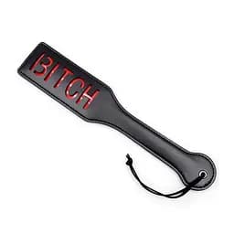 Шльопалка для BDSM з тисненням "LOVE" чорна з петлею на зап'ясті