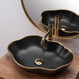 Умивальник Rea Pearl black gold накладний REA-U0692, Чорний - мініатюра 5