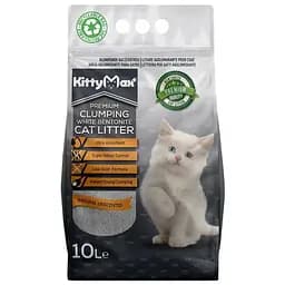 Бентонитовый наполнитель Kitty Max для кошачьего туалета без аромата белый 10 л
