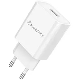Сетевое зарядное устройство Florence 1USB 2A White (FL-1020-W)