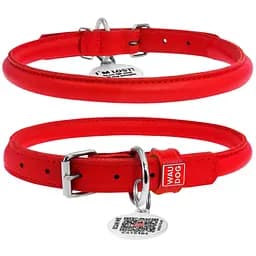 Нашийник для собак Waudog Glamour, круглий, шкіряний, з QR паспортом, XXS, 17-20х0,6 см, червоний - мініатюра 2