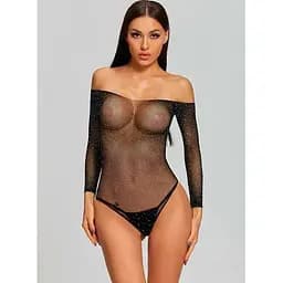 Боді спокусливе прикрашене стразами S/M/L Чорний K000255