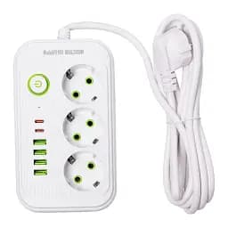Сетевой фильтр-удлинитель Yiwu HP-5-19 LUXE F016U на 3 розетки 6 USB 2,7 метра белый 