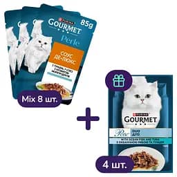 Набор влажного корма для кошек Gourmet Perle Duo в ассортименте 8 шт. + Gourmet Perle Duo в ассортименте 4 шт. 1.02 кг (12 шт. х 85 г)