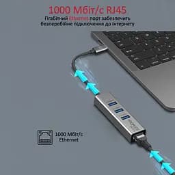 Концентратор Promate USB Hub 4 ports gigahub-c.grey (gigahub-c.grey) - мініатюра 3