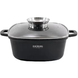 Каструля Zauberg алюмінієва 3.5 л квадратна з мармуровим покриттям індукційна чорна (1222-CR)