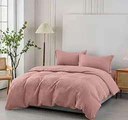 Комбинированное муслиновое постельное белье Primavara в цвете Пудро-розовый Евро с простыней на резинке