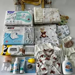 Набір для пологового будинку для новонародженого 33 предмети + прозора сумка в подарунок від ЕкоМама нейтральні кольори - мініатюра 3