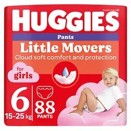 Набір трусиків-підгузків для дівчаток Huggies Little Movers Pants 6 (15-25 кг), 88 шт. (2 уп. по 44 шт.)