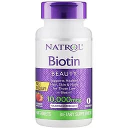Витамины и минералы Natrol Biotin 10000 mcg, 60 таблеток клубника