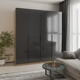 Шафа 4-дверна MebelStar Оскар Gloss BL-B, блок шухляд 200x52x220 см Дуб тахо/Чорний (MBS-5332)