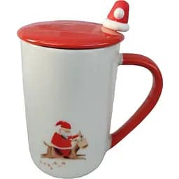 Кружка новогодняя Olens 8030-293-2 Рождественское утешение с крышкой и ложкой керамика 430мл Белая