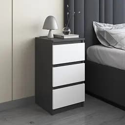 Тумба приліжкова Vays, в спальню, сучасна, 3 шухляди, без ручок R-30 Антрацит-Білий фасад