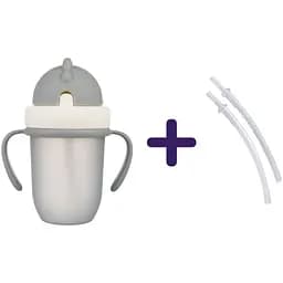 Набор: Кружка с силиконовой трубочкой Canpol babies Matte Pastels, 210 мл, серый (56/522_grey) + Сменные трубочки Canpol babies для поильников 56/113 и 56/109, 56/500, 2 шт. (56/106)