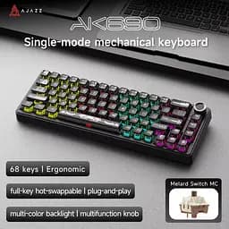 Игровая механическая проводная клавиатура Ajazz Ak690 / 68 клавиш / Hot-Swap / RGB / Melard Switch MC / Black