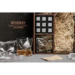 Подарунковий набір Whiskey Stones камені для віскі у дерев'яному пеналі №8 + 4 склянки Bormioli Rocco Cassiopea + щипці + мішечок - мініатюра 5