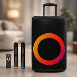 Портативна акустика ZXX-7878 / Акумуляторна колонка з Bluetooth, TWS, FM, USB, SD, RGB-підсвічуванням / Караоке колонка-валіза з 2 мікрофонами та пультом ДУ