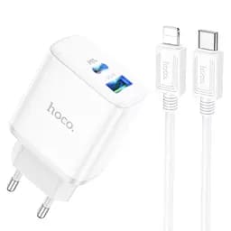 Мережевий адаптер живлення Hoco C105A 20W Type-C та USB зі швидкою зарядкою та кабелем Type-C to Type-C білий - мініатюра 2