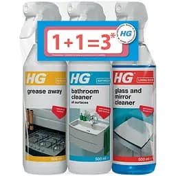 Набiр HG засіб для видалення жиру 500 мл + засіб для видалення вапняного нальоту 500 мл + спрей для скла 500 мл