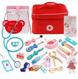 Набор доктора C 73289 деревянный, мягкая игрушка, инструменты, в сумке (6900067732897)