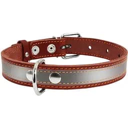Нашийник Collar зі світловідбиваючою стрічкою, шкіра, 38-50х2,5 см, коричневий - мініатюра 2