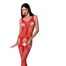 Бодистокинг с имитацией чулок и ажурной вставкой Passion BS072 red One size