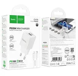 Мережевий зарядний пристрій Hoco C147A Charm PD20W+QC3.0 charger set(Type-C to iP)(EU) Білий - мініатюра 2