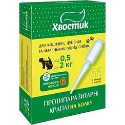 Протипаразитарні краплі Хвостик для кошенят та собак вагою від 0.5 до 2 кг 4 піпетки